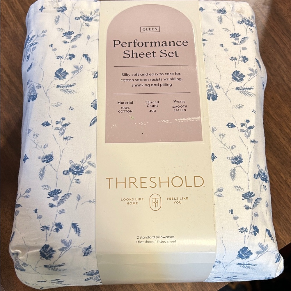 Threshold White Sheet Set with Blue Floral Print